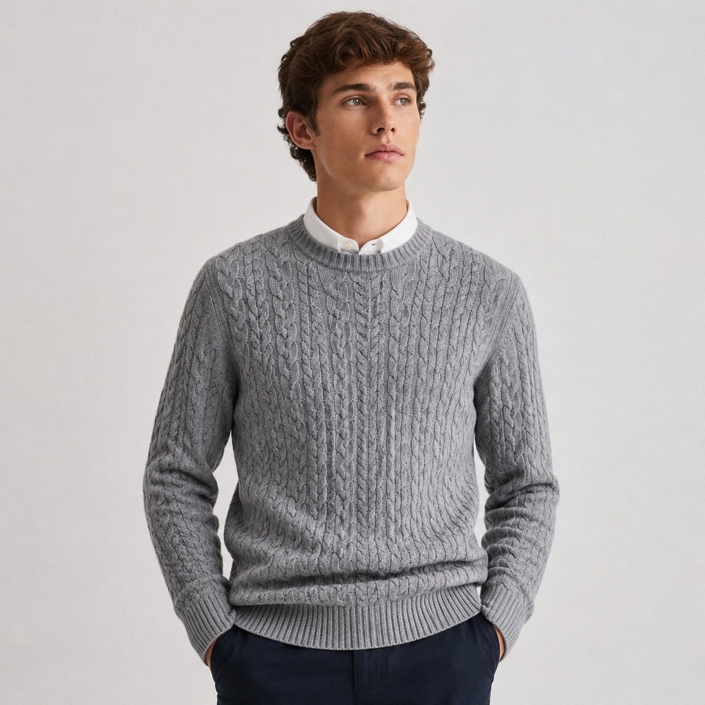 Quince Australian Merino Wool Cable Crewneck Sweater Mens L Heather Grey NWOT